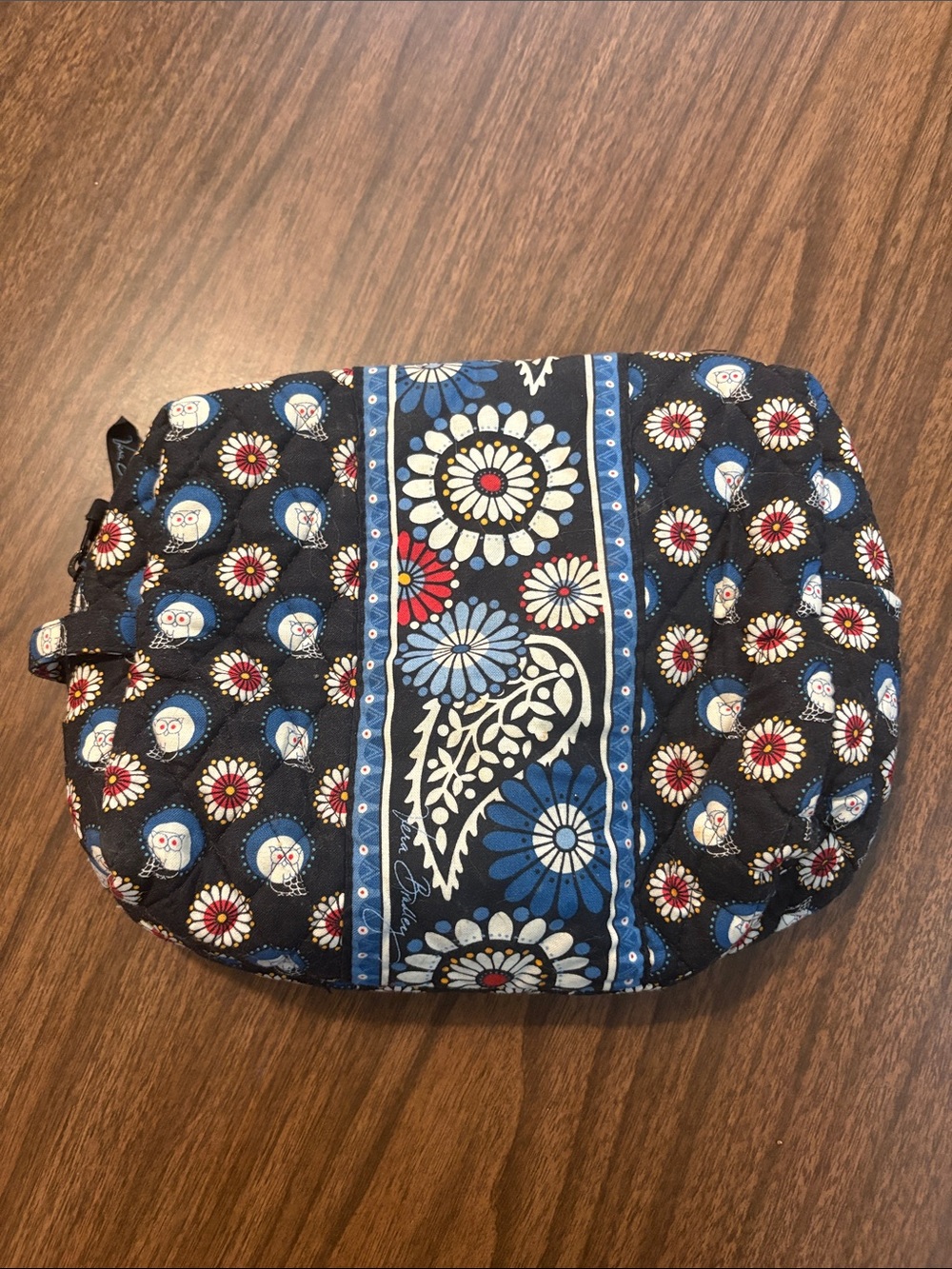 LAST CHANCE Vera Bradley Libby Travel Cosmetic Bag Night Owl Black Quilted Pouch